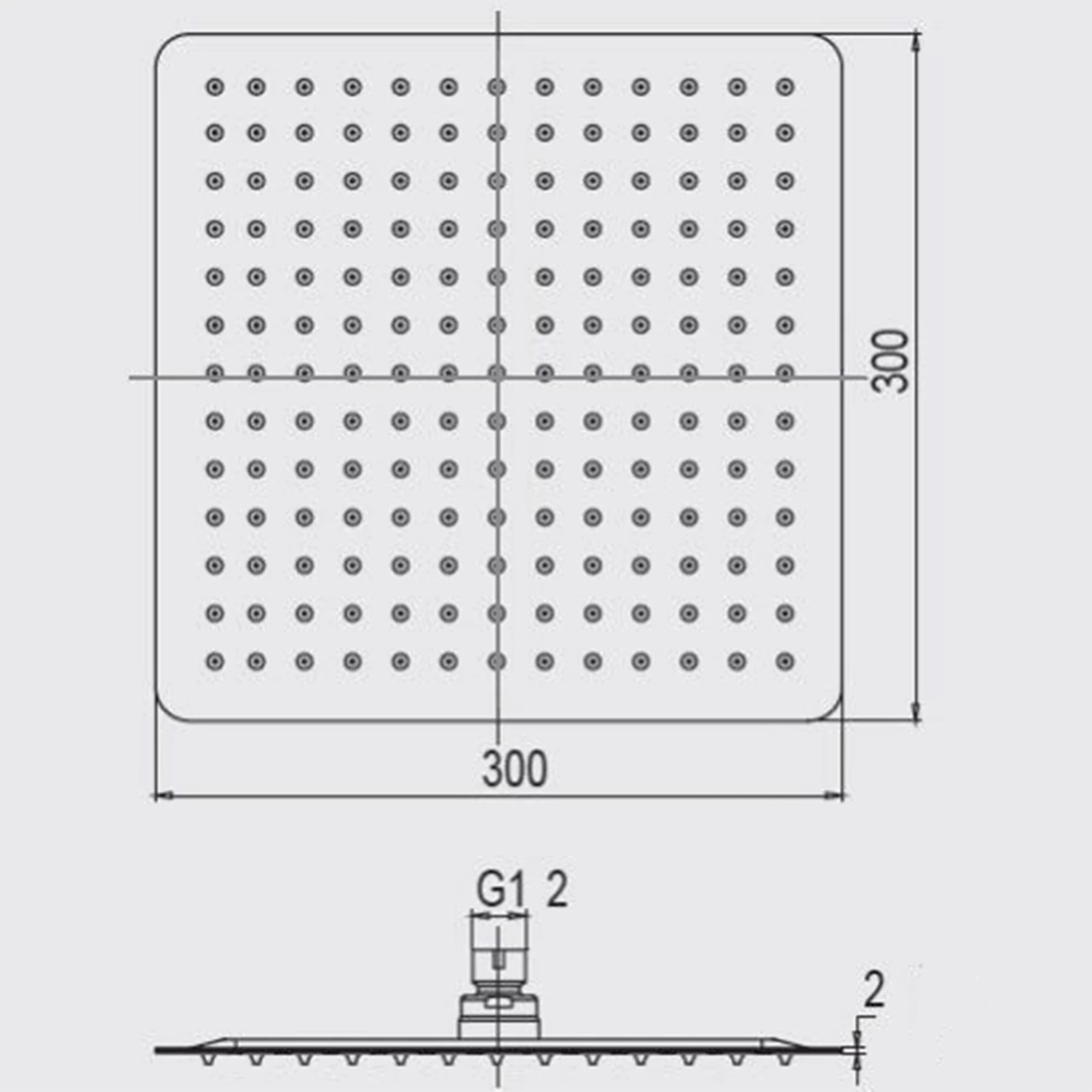 ACA 12'' Square 304 Stainless Steel Ultra Thin Rainfall Shower Head 300mm - Image 2
