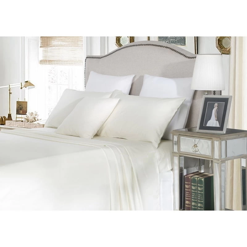 Queen Cotton Fitted Bed Sheet Set In Ivory 1500TC