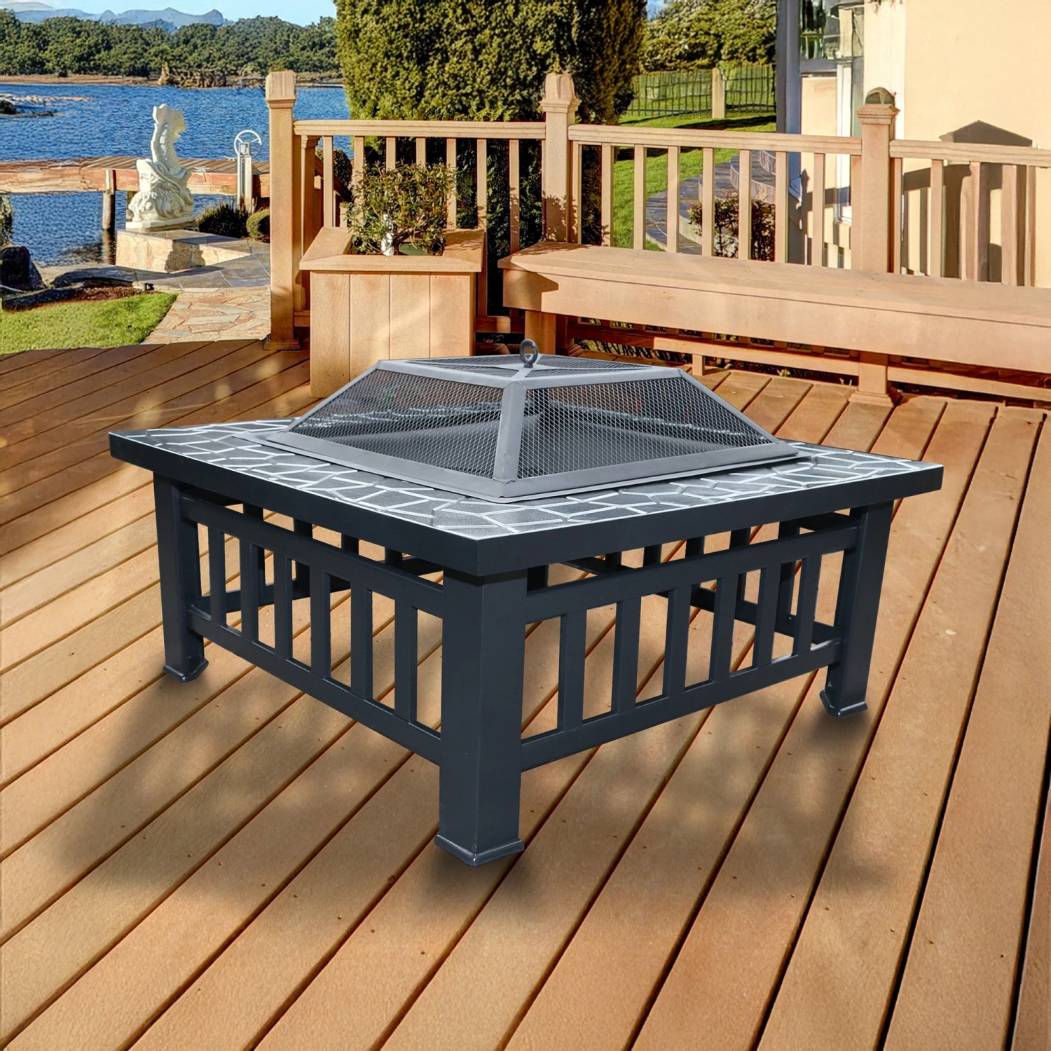 18" Square Metal Fire Pit Outdoor Heater - Image 2