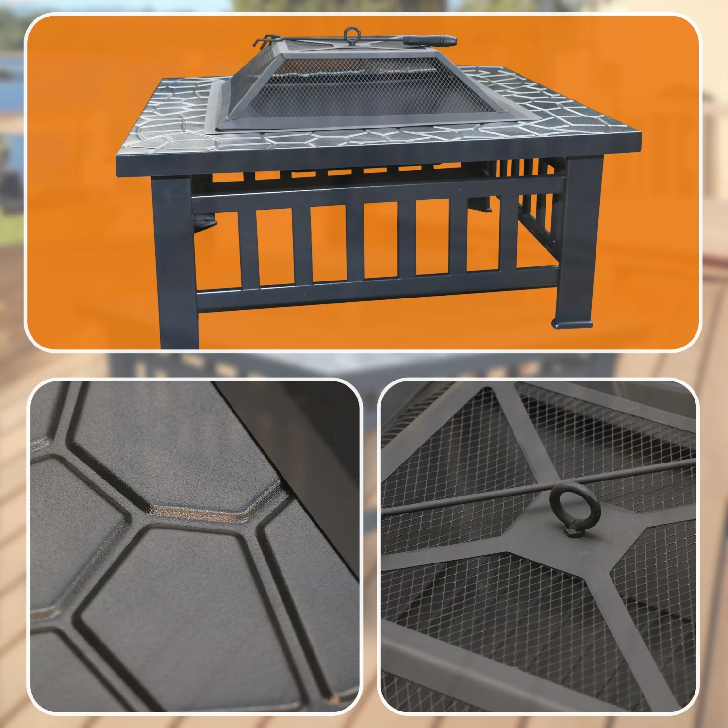 18" Square Metal Fire Pit Outdoor Heater - Image 8