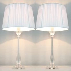 2x Classic Modern Bedside Lamps - White Shades