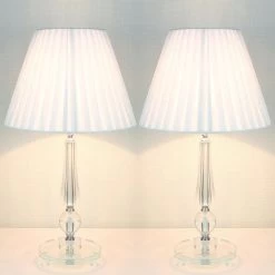 2x Designer Bedside Table Lamps - White Shades
