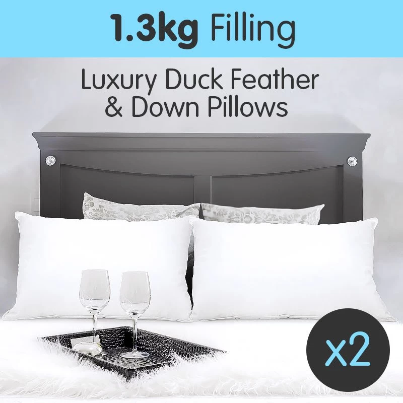 2x Duck Down Feather Pillows Luxury Cotton Cover 75 X 50cm Australian Size Bed - Image 6