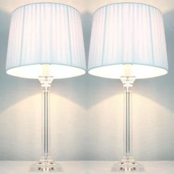 2x Elegant Designer Bedside Lamps - White Shades