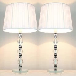 2 Vintage Bedside Table Glass Base Lamps W Shades
