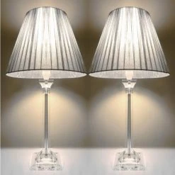 2x Acrylic & Ribbon Bedside Table Lamps In Silver