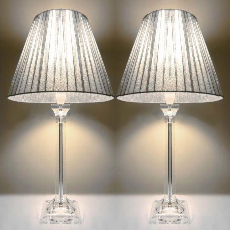 2x Acrylic & Ribbon Bedside Table Lamps In Silver