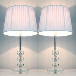 2x Modern Designer Bedside Lamps - White Shades