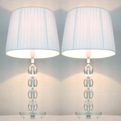 2x Modern Designer Table Lamps - White Shades