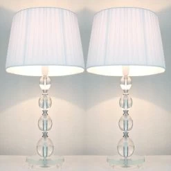 2x Bead Acrylic Bedside Table Lamps W/ White Shades