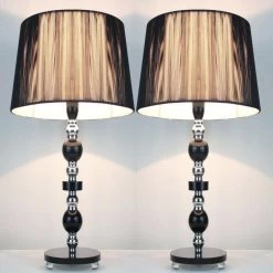 2x Designer Table Lamps W/ Black Shades 45cm