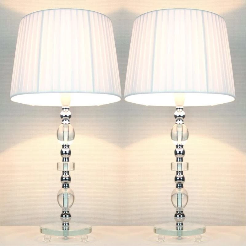 Tall Designer Bedside Table Lamps With White Shades