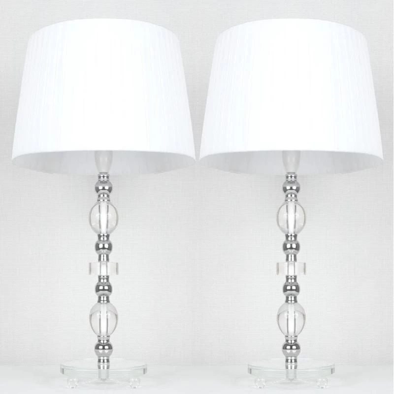 Tall Designer Bedside Table Lamps With White Shades - Image 2