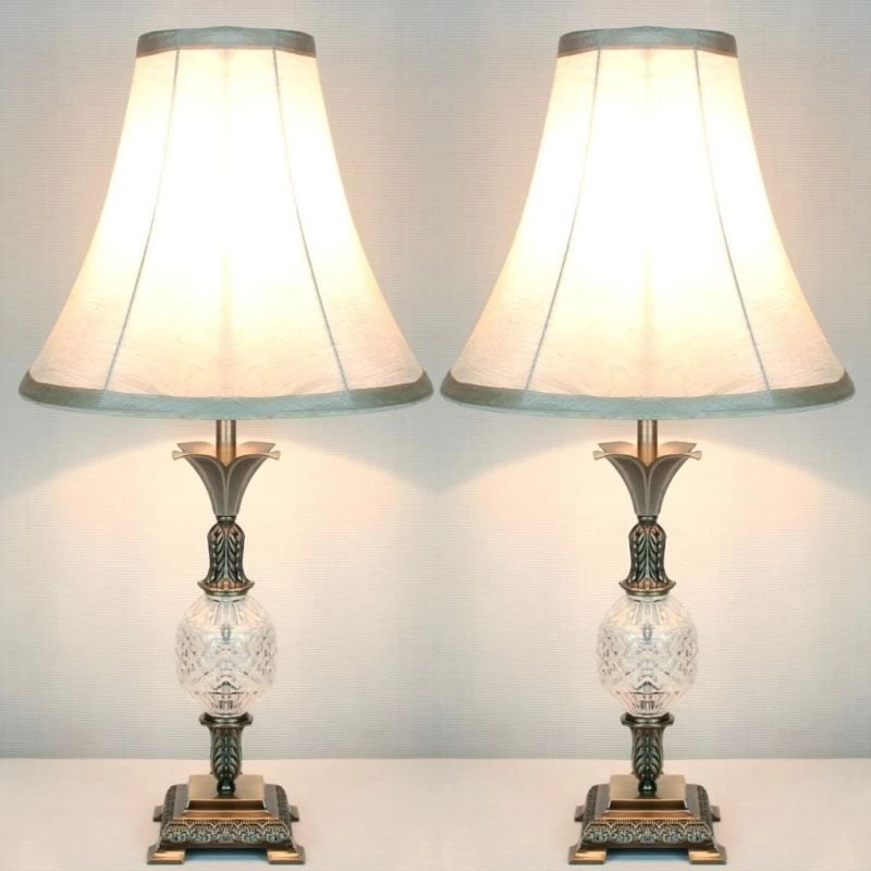 2x Vintage Bedside Table Lamps W/ Glass Metal Base