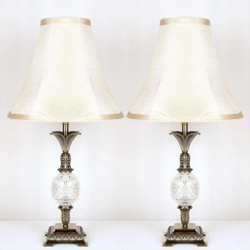 2x Vintage Bedside Table Lamps W/ Glass Metal Base - Image 2