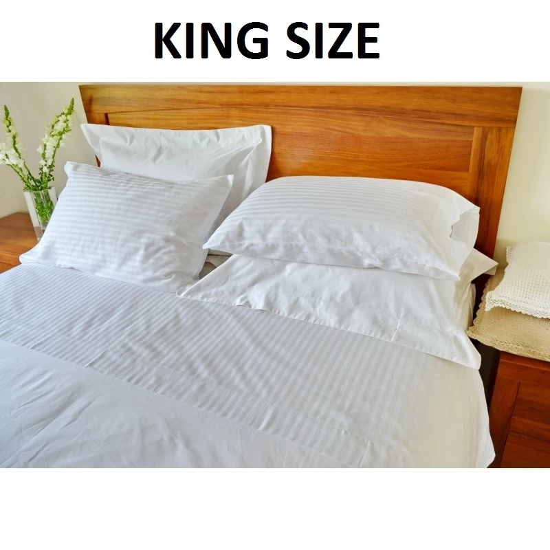Egyptian Cotton White Stripe King Bed Sheet Sets - Image 2