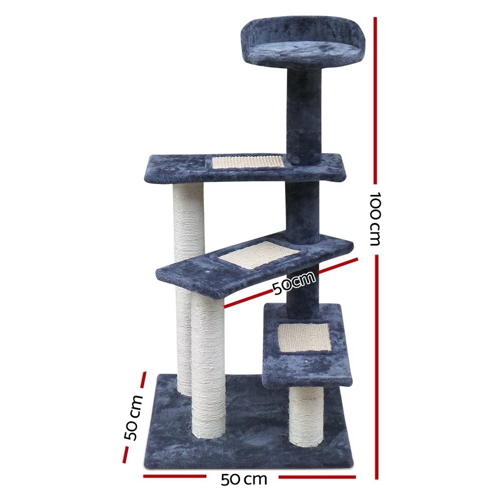 I.Pet Cat Tree 100cm Trees Scratching Post Scratcher Tower Condo House Furniture Wood Steps - Image 3
