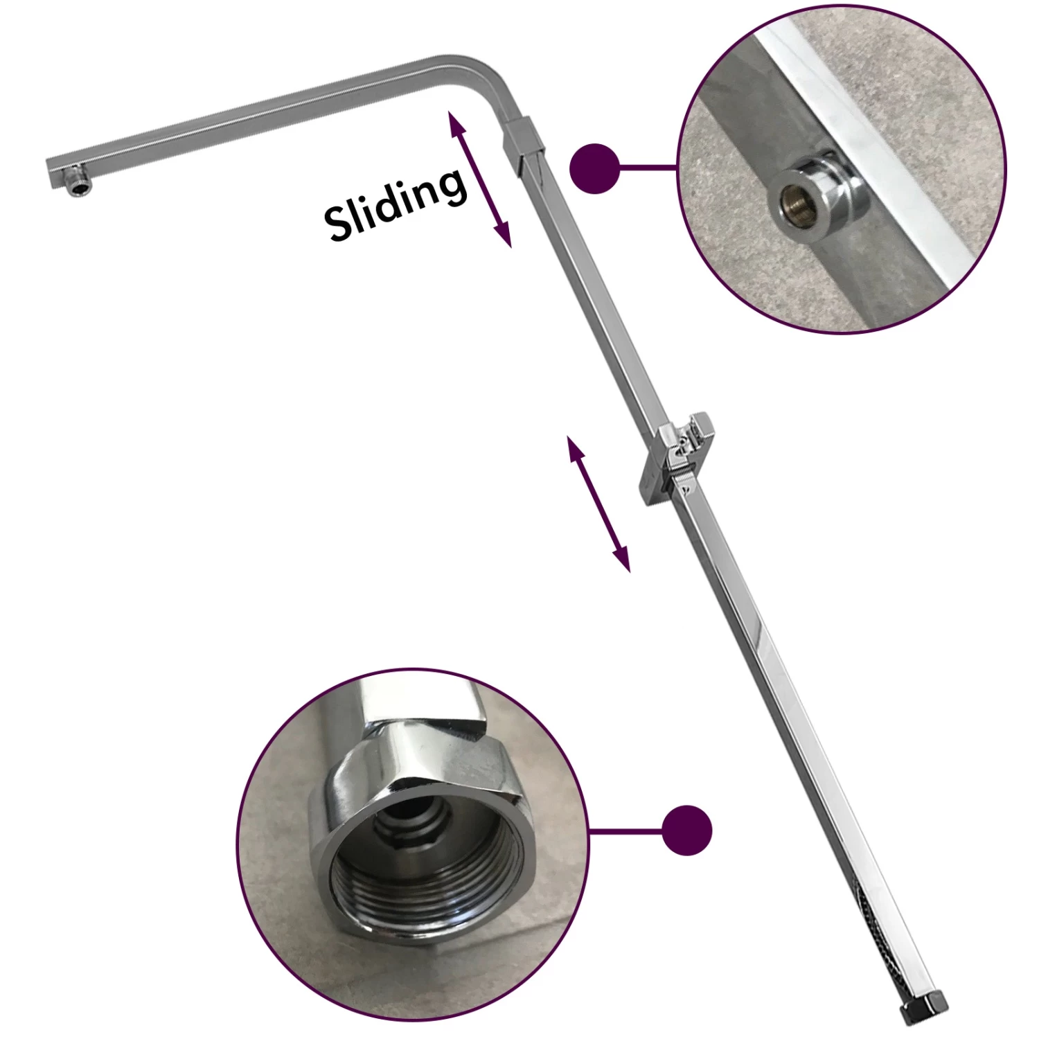 ACA 8 Inch Chrome Shower Station Top/Bottom Water Inlet With 200mm Square Rainfall Shower Head Set - Image 4