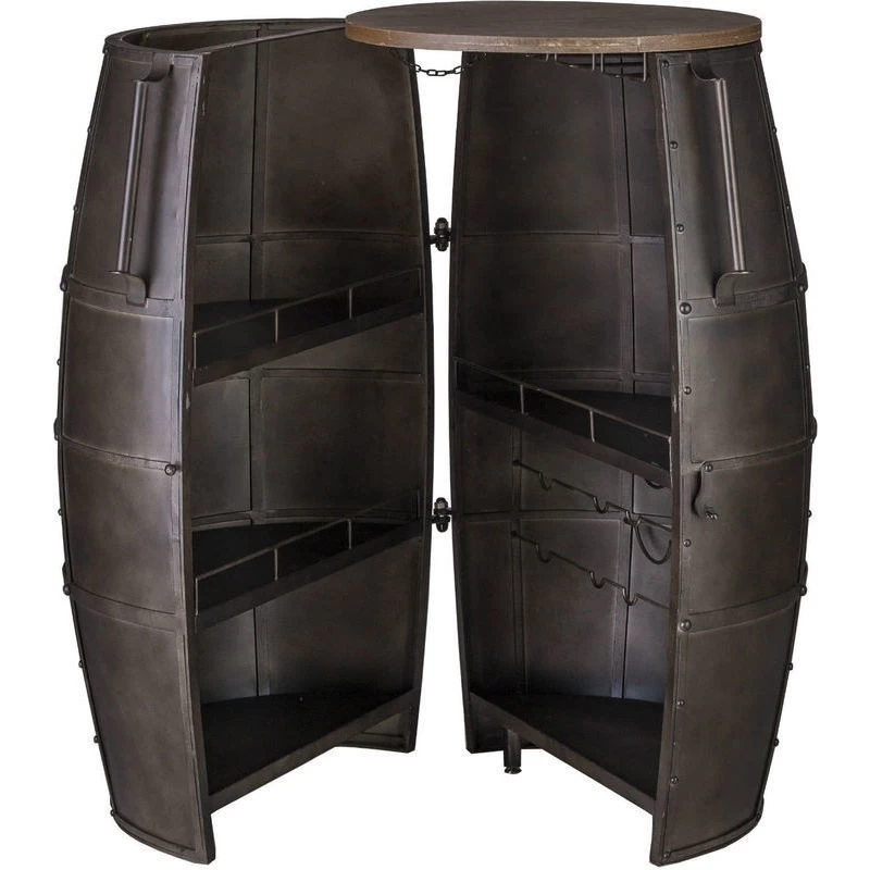 80 Bottle Iron & Wood Barrel Bar Wine Rack Cabinet - Image 2