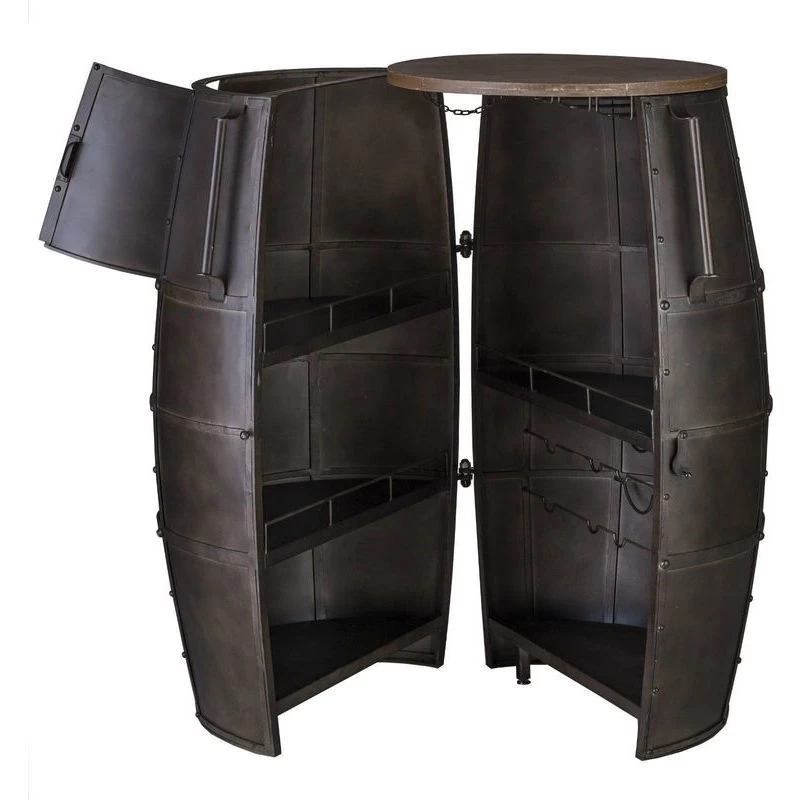 80 Bottle Iron & Wood Barrel Bar Wine Rack Cabinet - Image 4