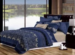 Ascott Queen Size Bed Quilt Doona Duvet Cover & Pillow Cases Set Blue