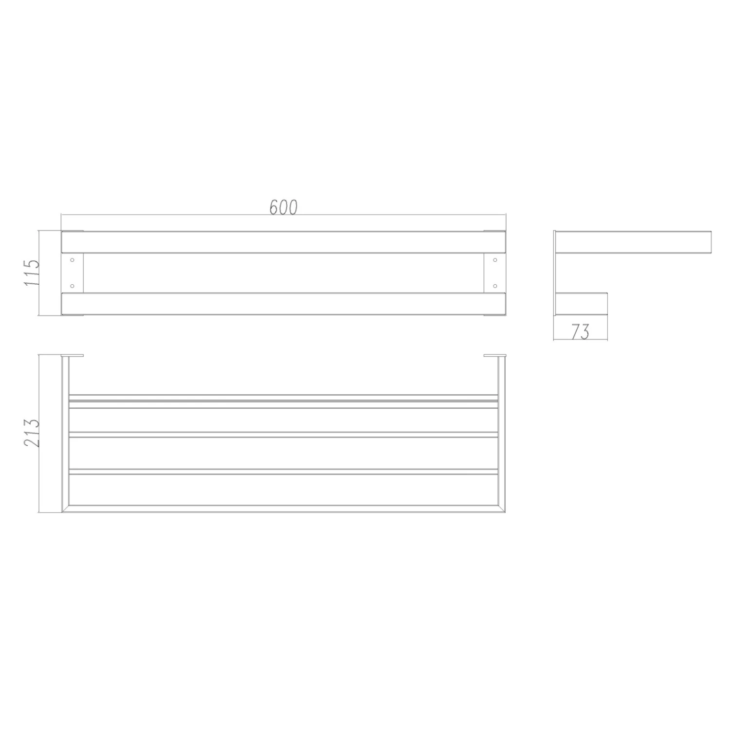 ACA Bathroom Square Towel Shelf Rack Rail Holder Black 600mm - Image 5