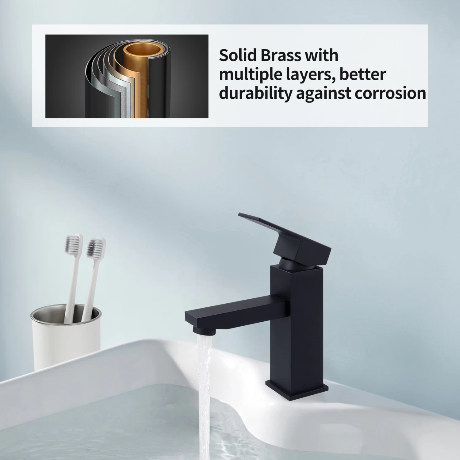 ACA Matte Black Bathroom Tap Square Mixer Taps Sink Basin Faucet WELS - Image 2