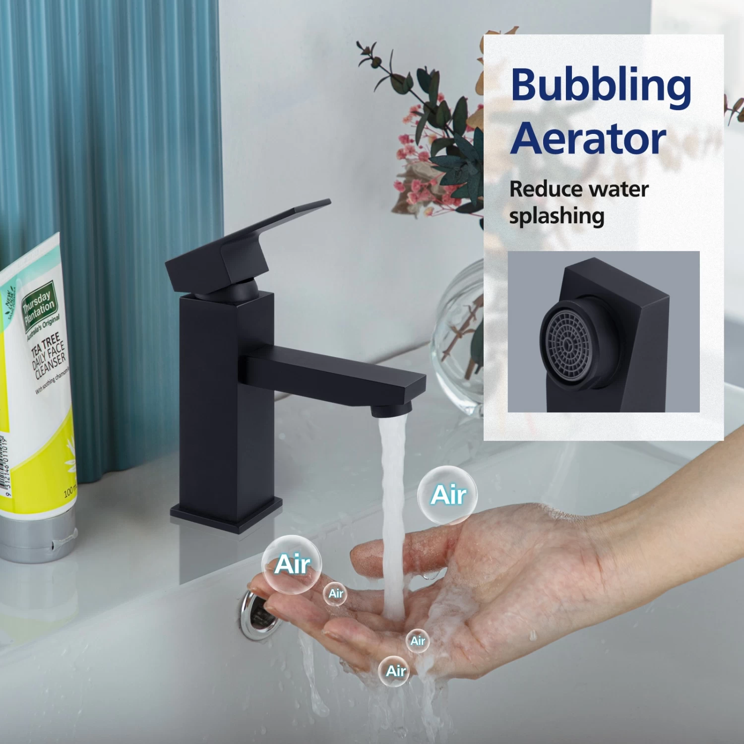 ACA Matte Black Bathroom Tap Square Mixer Taps Sink Basin Faucet WELS - Image 5