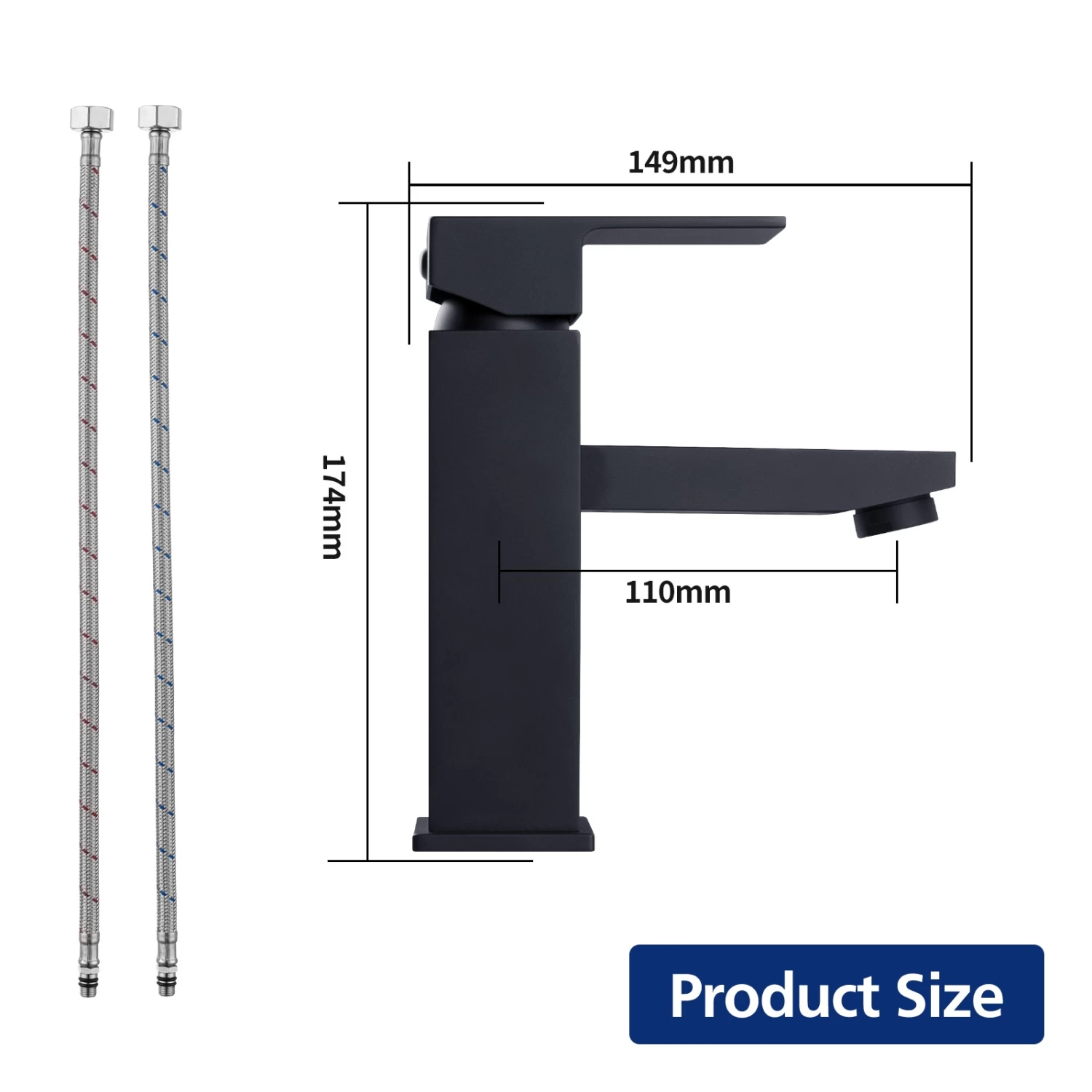 ACA Matte Black Bathroom Tap Square Mixer Taps Sink Basin Faucet WELS - Image 7