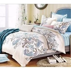 Blue Paisley Design 100% Cotton Quilt Cover Set 300TC