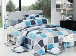Brinty Queen Size Bed Quilt Doona Duvet Cover & Pillow Cases Set Blue