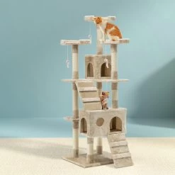 I.Pet Cat Tree 180cm Trees Scratching Post Scratcher Tower Condo House Furniture Wood Beige