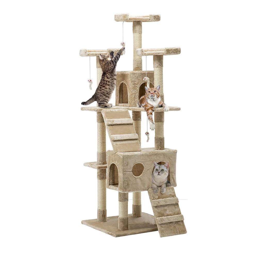 I.Pet Cat Tree 180cm Trees Scratching Post Scratcher Tower Condo House Furniture Wood Beige - Image 2