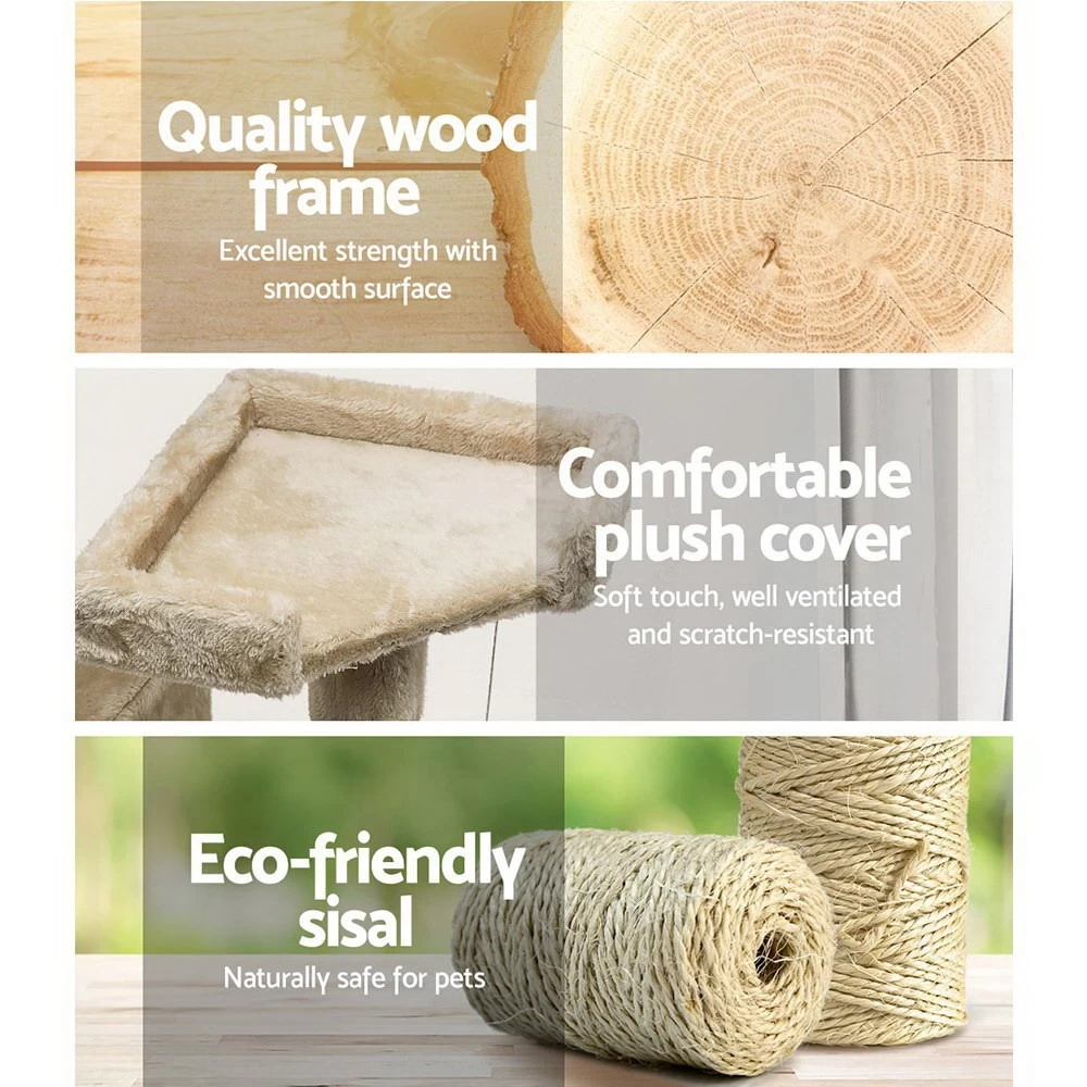 I.Pet Cat Tree 180cm Trees Scratching Post Scratcher Tower Condo House Furniture Wood Beige - Image 5