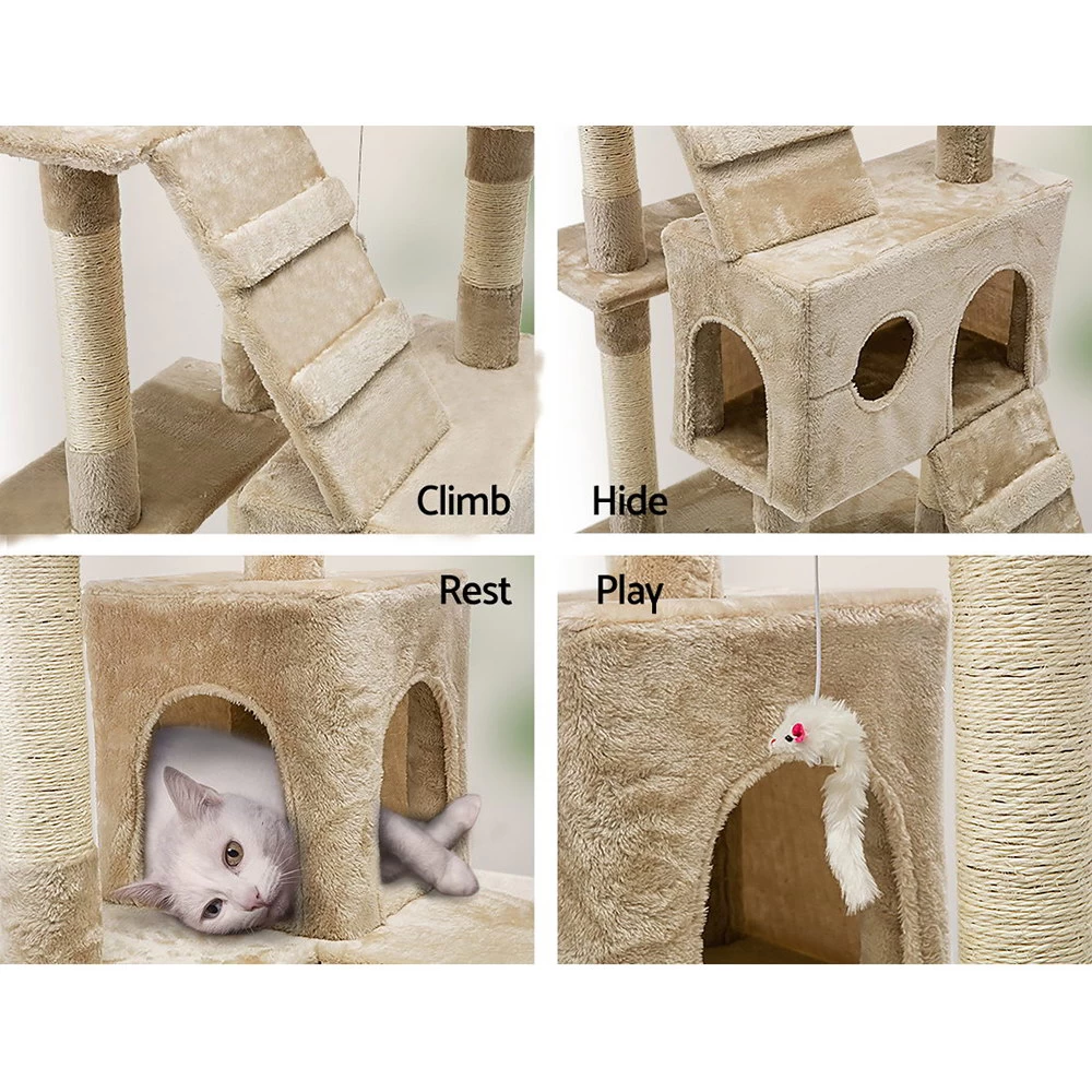 I.Pet Cat Tree 180cm Trees Scratching Post Scratcher Tower Condo House Furniture Wood Beige - Image 8