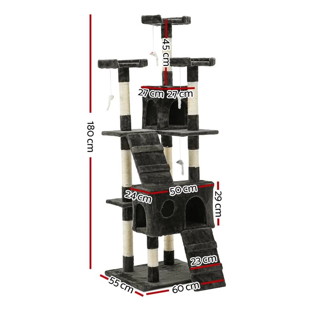 I.Pet Cat Tree 180cm Trees Scratching Post Scratcher Tower Condo House Furniture Wood - Image 3