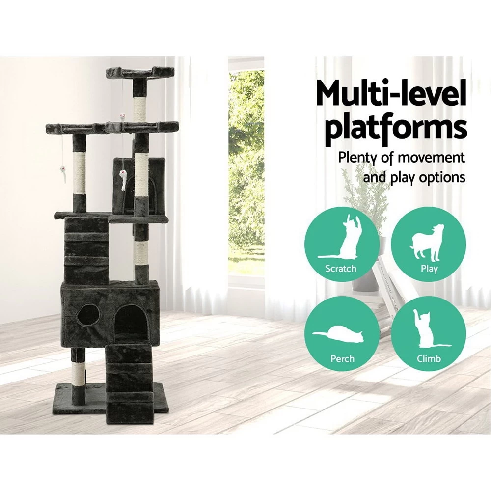 I.Pet Cat Tree 180cm Trees Scratching Post Scratcher Tower Condo House Furniture Wood - Image 4