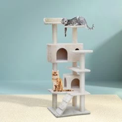 I.Pet Cat Tree 134cm Trees Scratching Post Scratcher Tower Condo House Furniture Wood Beige