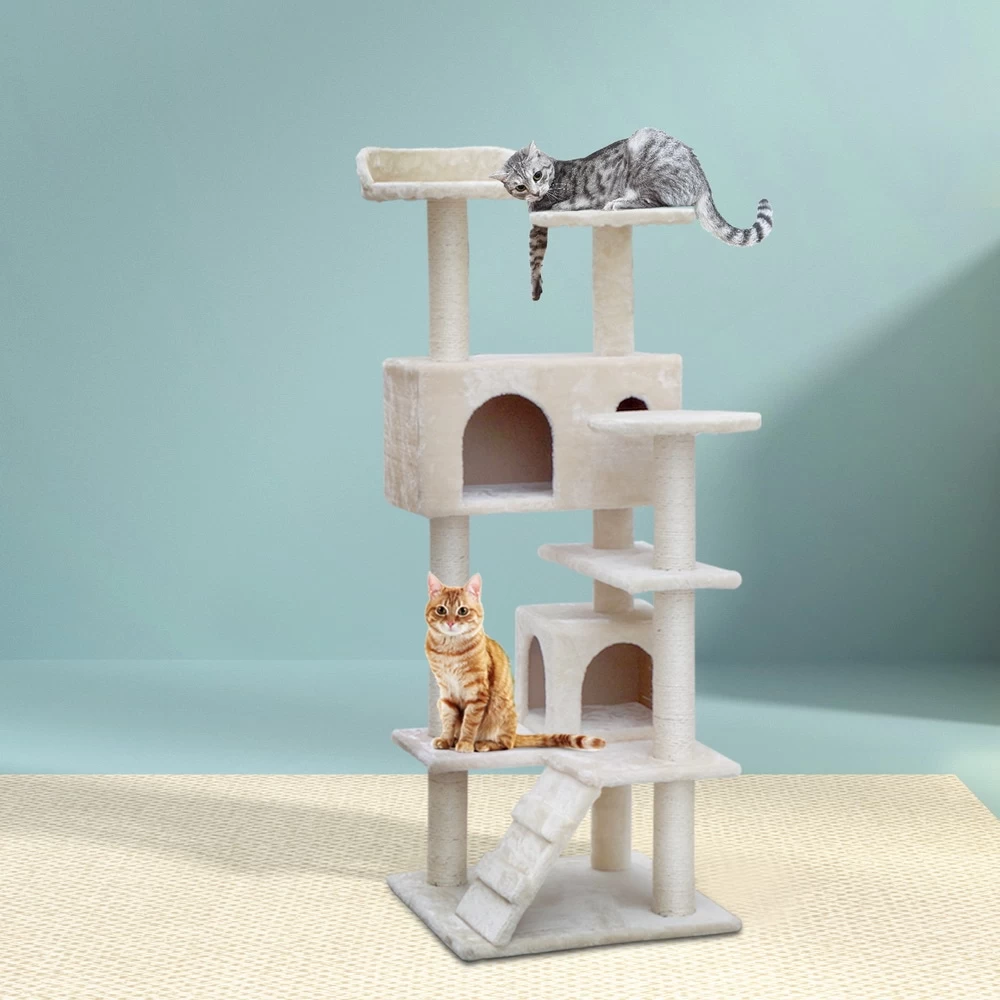 I.Pet Cat Tree 134cm Trees Scratching Post Scratcher Tower Condo House Furniture Wood Beige