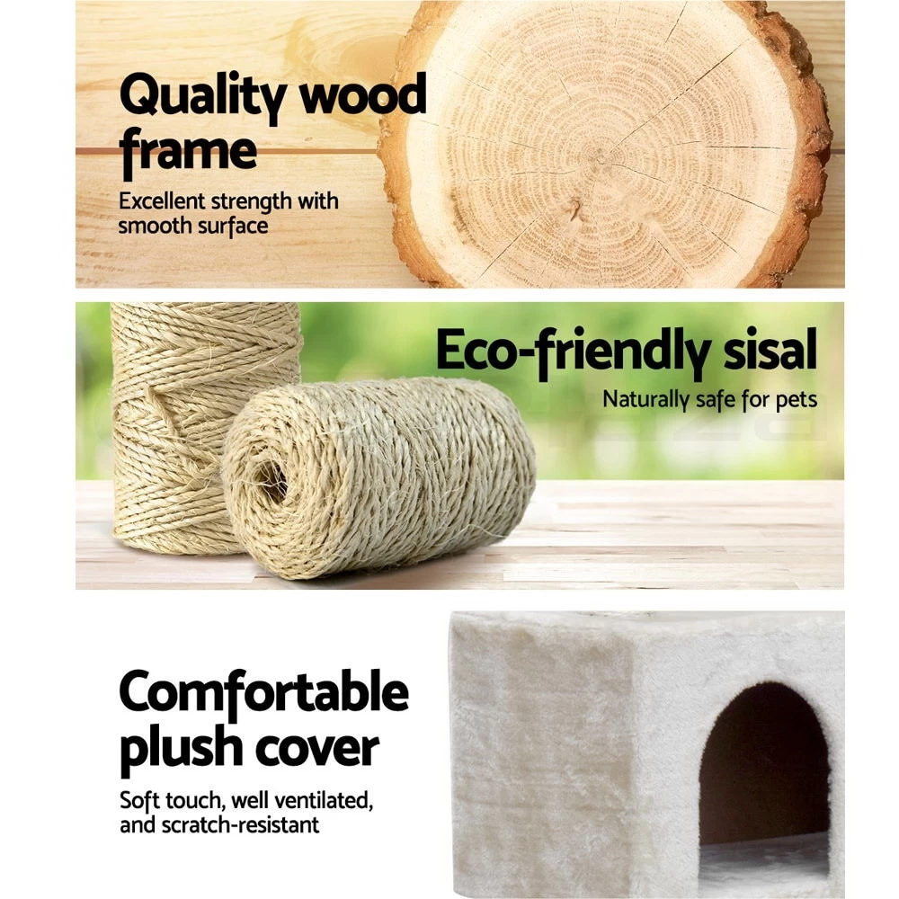 I.Pet Cat Tree 134cm Trees Scratching Post Scratcher Tower Condo House Furniture Wood Beige - Image 5