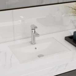 Ceramic Bathroom Sink Basin Faucet/Overflow Hole White Rectangular VidaXL