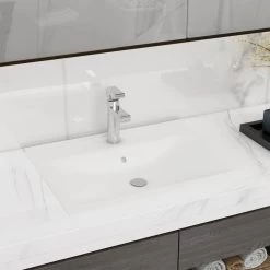 Luxury Ceramic Basin Rectangular Sink White With Faucet Hole VidaXL