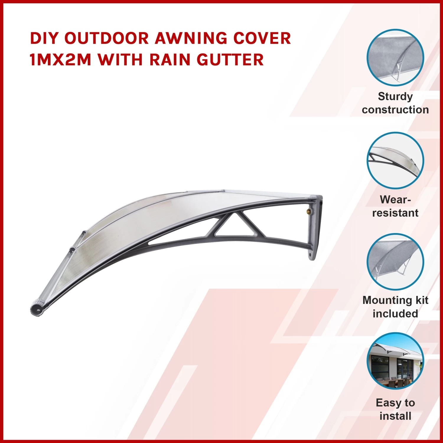 DIY Outdoor Awning Cover 1mx2m With Rain Gutter - Image 3