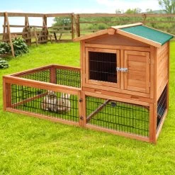 I.Pet Rabbit Hutch Chicken Coop Hutches Large Run Wooden House Cage Outdoor