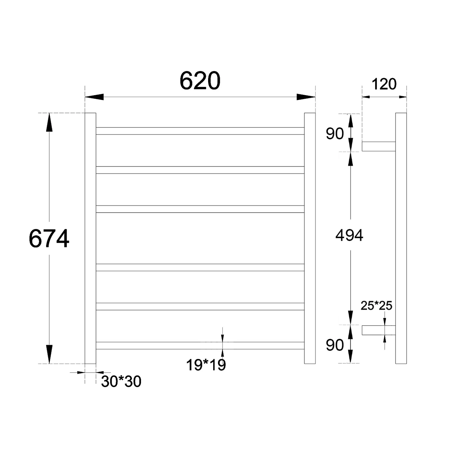 ACA Square Electric Heated Towel Rack Rail Warmer 6 Bar Chrome Stainless Steel SAA - Image 7