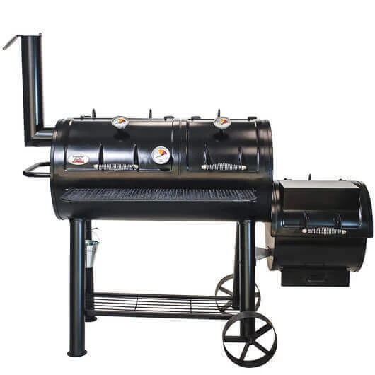 Flaming Coals Offset Smoker BBQ Meat Grill, 3-4mm Steel, 3 Temperature Gauges