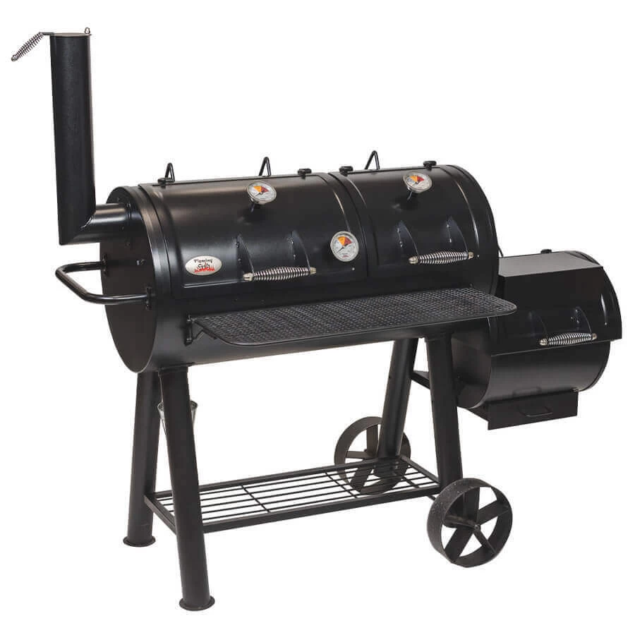 Flaming Coals Offset Smoker BBQ Meat Grill, 3-4mm Steel, 3 Temperature Gauges - Image 5