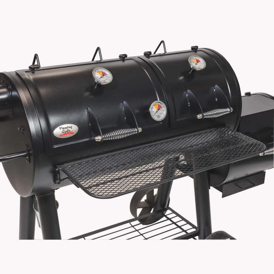 Flaming Coals Offset Smoker BBQ Meat Grill, 3-4mm Steel, 3 Temperature Gauges - Image 7