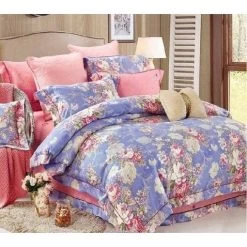 Flora Design 100% Cotton Quilt Cover Set In Blue 300TC