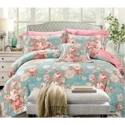 Flora Design 100% Cotton Quilt Cover Set In Green 300TC